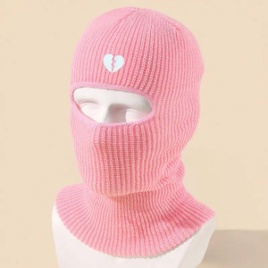 GENERSA SPORTS Green Knit Balaclava Face Mask Broken Heart Design Unisex Adult Size 56-58CM Y2K Style Outdoor Wear 100% - Product Image 3