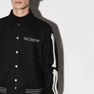 Nouvelle Veste Teddy Hip-Hop Hiver 2025 en Laine Pure Brodé Crâne de Haute Qualité pour Hommes – Vente en Gros - Product Image 6
