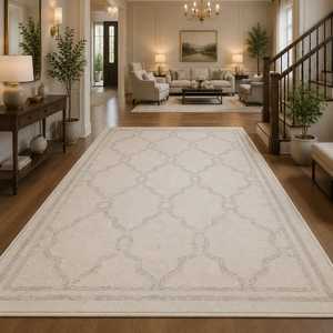 Alfombra marroquí de lana de Nueva Zelanda anudada a mano de primera calidad – Color marfil y gris - Product Image 3
