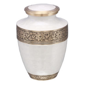 Urna Funeraria Moderna Exclusiva de Venta Rápida, Hecha a Mano, para Cenizas Humanas, Columbarium Plateado con Flores Silvestres en Acabado Latón - Product Image 1