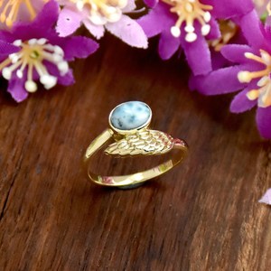 Bague en Larimar véritable fait main avec pierre précieuse en forme d'aile, plaqué or 18 carats, style bohème, en argent sterling 925, bijou raffiné, cadeau pour les amoureux des oiseaux - Product Image 6