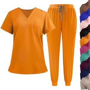 Custom Hospital Scrub Uniform Sets Vneck <b>Nurse</b> Pocket <b>Tunic</b> Top & Jogger Pants Healthcare Staff Canvas Unisex for sale - Product Image 1