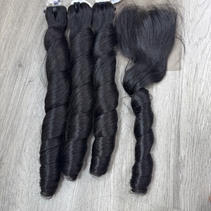 Superbe qualité 100% perruque de cheveux humains vietnamiens de haute qualité couleur noire naturelle printemps bouclés Bundle avec fermeture - Product Image 2