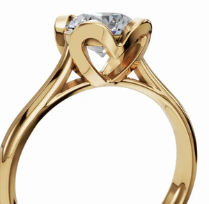 Anillo de diamantes solitario Floral Radiance con una sola piedra de corte brillante de 0300 quilates engastada en una delicada banda inspirada en pétalos. - Product Image 3