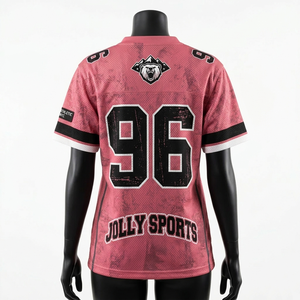 Womens football shirt 150 GSM quick dry polyester <b>mesh</b> pink black sleeve band panels sublimation logo - Product Image 2