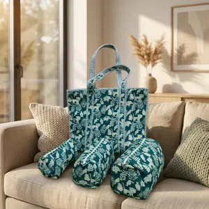 Sac fourre-tout en coton imprimé personnalisé, ensemble de 3 trousses de maquillage avec fermeture éclair, design floral vintage - Sacs cosmétiques de voyage, ensemble cadeau réutilisable - Product Image 2