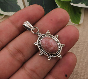 Colgante de Rodocrosita Natural Argentina, Plata de Ley 925, Chapado en Platino, Grado AAA, Gema Rosa, Unisex, Estilo Vintage - Product Image 2