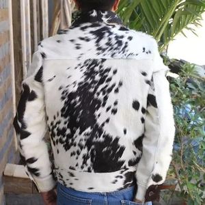Chaqueta de Motociclista de Cuero Vacuno para Hombre, Cuello Camisero, Cierre de Cremallera, Estampado Animal, Ropa de Invierno, Corte Ajustado, Forro de Piel Sintética - Product Image 2