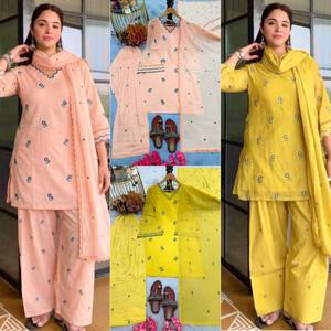Kurti Premium de Satén Mul Chanderi Bordado con Palazzo Farshi de Seda Romana y Dupatta de Encaje de Diseño, Ropa Étnica para Mujer - Product Image 2