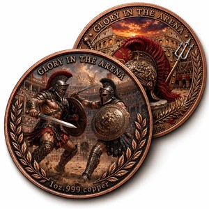 Pièce de monnaie de gladiateur romain personnalisée en cuivre fin .999 de 1 oz, Art de la <span class=keywords><strong>Rome</strong></span> antique, Médaille de collection - Product Image 1