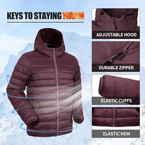 Men's Lightweight <b>Packable</b> Down Coat Waterproof Winter Hooded <b>Jacket</b> Custom Quilted 100% Down Filled Casual Storage Pouch - Product Image 5