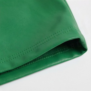 Jupe crayon mini en similicuir taille haute pour femme avec fente latérale, couleur verte unie, style sexy, toutes saisons, tissu tissé - Product Image 6