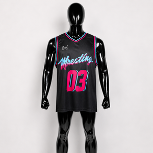Maillot de basket-ball et de lutte unisexe noir, rose, bleu dégradé, col en V, sans manches, en maille, imprimé par sublimation, coupe classique pour adulte - Product Image 2