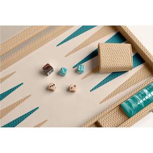 Juego de Backgammon de Cuero con Patrón Tejido a Mano |   Maletín Plegable de Lujo con Dados y Fichas de Precisión - Product Image 3