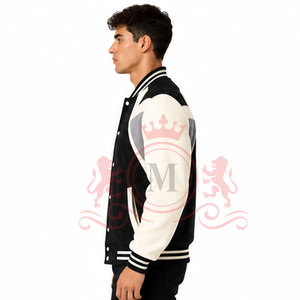 Hot Selling Black <b>White</b> Letterman <b>Jacket</b> Contrast Sleeves Premium Stitching Stylish Daily Outfit - Product Image 5