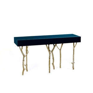 Mesa de Consola de Diseño Clásico con Detalles en Bronce Pátin y Latón, Mueble de Pasillo de Diseño Contemporáneo con Almacenamiento y Tapa de Cristal - Product Image 4