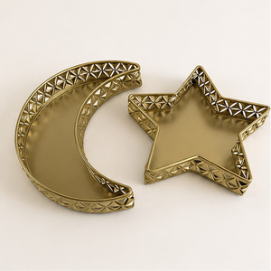 Fancy <b>Gold</b> Metal Ramadan <b>Serving</b> <b>Tray</b> Set Moon and Star Shaped Eid Mubarak Decoration <b>Tray</b> for Iftar Table Islamic Party Supply - Product Image 1