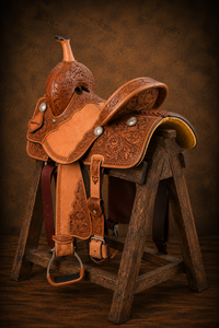 Silla de Montar Western de Cuero Genuino Premium para Doma y Salto, con Arco de Madera Tallado Floral Hecho a Mano y Característica AC - Product Image 2
