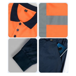 Ensemble de vêtements de travail unisexe haute visibilité, polo à manches longues et pantalon avec bandes réfléchissantes, séchage rapide, certifié CE, polyester, uniforme - Product Image 5