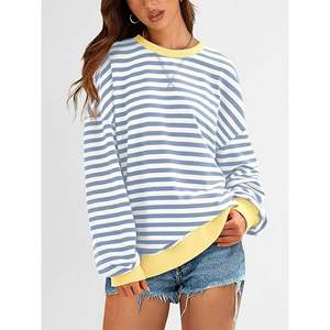 OEM Custom Logo Women's Striped Oversized Sweatshirt Color Block Crew Neck Long Sleeve Casual Loose Pullover Top <b>Y2K</b> Clothes - Product Image 4