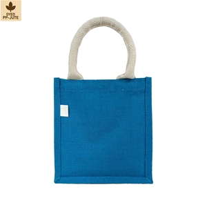 กระเป๋าหิ้วของขวัญทำจากผ้าปอกระเจาเคลือบสีขนาดเล็ก 20x22.5x8 ซม. หูหิ้วผ้าฝ้าย รับทำโลโก้ตามสั่ง ขายส่ง ผู้ผลิต OEM ODM ผู้ส่งออก - Product Image 1