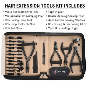 Kit d'outils pour extensions capillaires : Pinces de coiffage, aiguille courbée pour la séparation des mèches, peigne à queue, fil crochet, pince à sertir pour extensions à bandes adhésives - Product Image 2