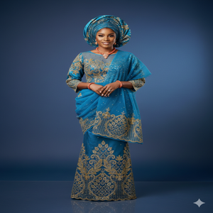 Tissu George nigérian de luxe 100 % polyester avec broderie dorée lourde et manches en maille, enveloppe George indienne de haute qualité pour filles - Product Image 6