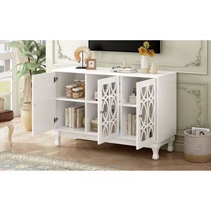 Modern Solid Wood <b>TV</b> Stand with 3 Adjustable Shelves <b>Mirrored</b> Entertainment Center up to 55 Inches Metal Handle - Product Image 5