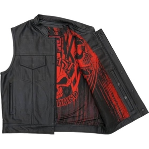 Custom <b>Men's</b> Genuine Cowhide <b>Leather</b> Motorcycle Club Vest Stand Collar Sleeveless Biker Riding <b>Waistcoat</b> OEM ODM Manufacturer - Product Image 1