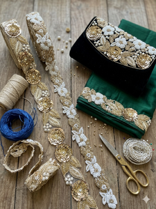 Encaje Floral Barroco 3D de Lujo, Elegante, Tradicional, Étnico y Sexy, Bordado a Mano, con Lentejuelas Doradas y Microperlas, en Tul Transparente - Product Image 4