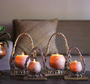 Gglass votive holder has a golden finish on <b>top</b> and a metal gold frame is made of sturdy aluminium - Product Image 4