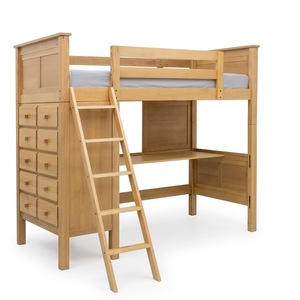Lit superposé moderne avec bureau et commode en bois massif blanc style scandinave, lit superposé avec rangement - Product Image 4
