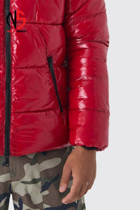 Blouson matelassé en toile à capuche zippée, rouge, coupe-vent, chaud, style hiver, nouveau modèle, rembourré, effet bulle, pour homme, chez Nurak, best-seller - Product Image 6