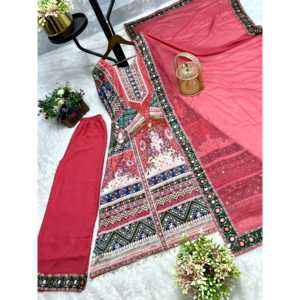 Conjunto de Top y Pantalón de Punto Rojo Hermoso para Mujer, Talla L, con Dupatta, por JD, para Fiestas - Product Image 5