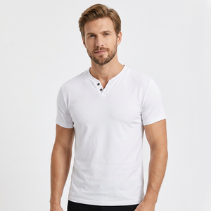 Men's <b>V</b>-<b>Neck</b> Short Sleeve Knitted <b>T</b>-<b>Shirt</b> Regular Fit Solid Color Casual Style <b>White</b> - Product Image 2