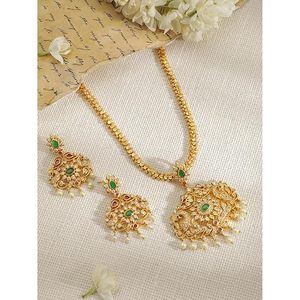 Conjunto de Collar Largo, Pendientes y Diadema de Aleación Chapada en Oro Indio con Diseño de Flor de Perlas de Imitación y Circones, Joyería de Boda para Mujer - Product Image 6
