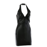 Robe en cuir pour femme avec logo personnalisé, longueur genou / Robe en cuir d'agneau haute couture, nouveau design, robe en cuir marron pour femme