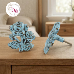 Ba Rustic Blue Rose Cast Iron Furniture Knob <b>Drawer</b> <b>Handle</b> Living Room Home Office Bedroom Decor Durable Novelty Shape - Product Image 1