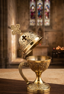 Brûleur à charbon en laiton massif fait main avec motif en relief, encensoir religieux catholique en laiton avec couvercle - Product Image 3