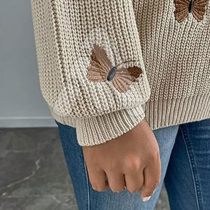 Pull-over décontracté pour femme en coton tricoté 100 % avec broderie florale élégante, col rond, haute qualité, séchage rapide et respirant - Product Image 4