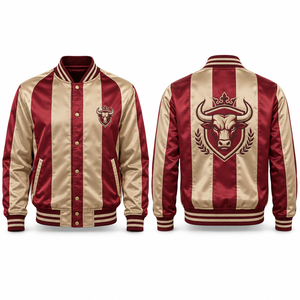 Chaqueta Cortavientos Varsity Personalizada de Satén Acolchado, Bordado, Costuras Reforzadas, Cierre Completo con Cremallera, Corte Regular, Bolsillos Laterales, Alumni - Product Image 1