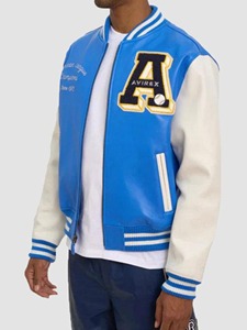 เสื้อแจ็คเก็ตหนัง Avirex American League Champions สีน้ำเงินและสีขาวแบบ Bomber - Product Image 4