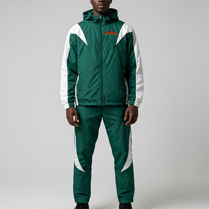 Men's Green <b>White</b> Color Block Hooded Track Suit Set Sporty Streetwear Style Breathable Quick Dry 100% Cotton <b>Jogger</b> Pants Jacket - Product Image 4