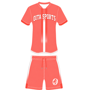 Conjunto de Rugby Rojo Coral y Blanco, Jersey de Manga Corta con Cierre Frontal, Pantalones Cortos a Juego, Uniforme Deportivo Transpirable para Entrenamiento de Equipo - Product Image 1