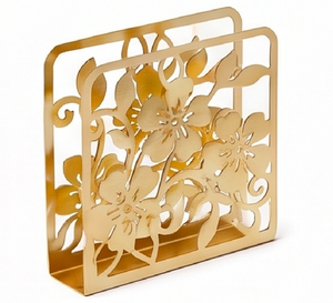 Porta Servilletas de Metal Dorado de Lujo con Elegante Diseño Floral, Perfecto para Guardar Servilletas en una Mesa con Estilo, para Uso en la Cocina y en la Comedor - Product Image 1