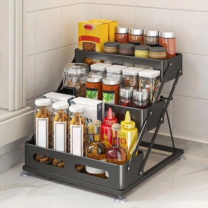 Estante de especias de metal negro de 3 niveles para botellas de salsa, recipientes de aceite, frascos de condimentos y se puede usar como estante de almacenamiento para el baño. - Product Image 6