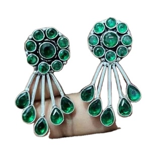 Modernos Pendientes Colgantes de Perlas de Piedra Monalisa Oxidadas, Chapados en Plata Antigua, Material Principal Latón, Joyería Étnica de Moda para Mujer - Product Image 1