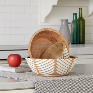 Bol à salade en bois artisanal avec intérieur en émail floral coloré, bol de service, bol décoratif pour la cuisine et la salle à manger, Inde - Product Image 6