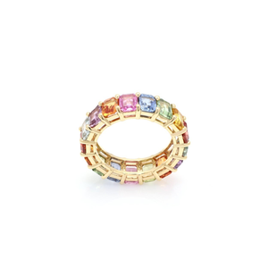 Bague éternité en or jaune 18 carats avec saphir taille coussin pour femme - Product Image 6