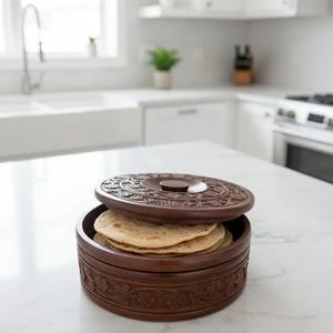 Boîte à roti en bois artisanale avec couvercle, rangement traditionnel pour chapati, chauffable, écologique, isotherme, pour la cuisine et la salle à manger - Product Image 2